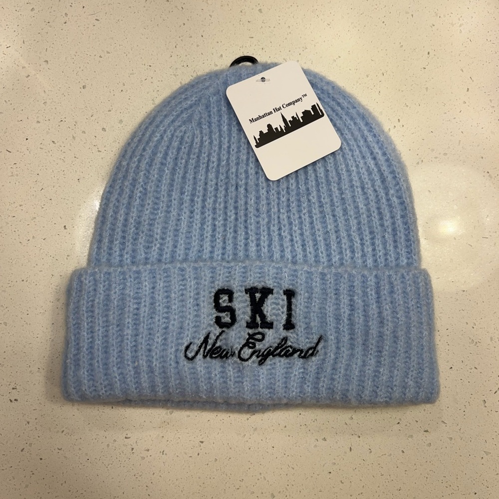 Blue Ribbed SKI New England Beanie Hat